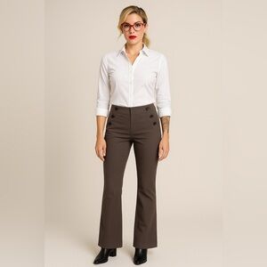LOFT Mid-Waist Academia Bootcut Sailor Style Trousers in Gray Brown, Size 6